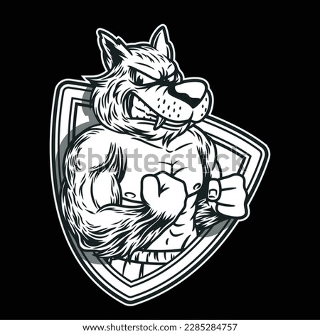 black and white image showing the wolf who became the fitness mascot