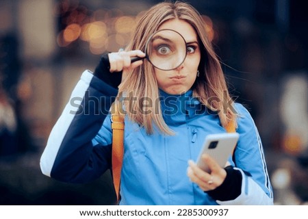 
Funny Woman Searching the Internet on her mobile Phone. Girl checking her date on social media stalking his private life 
 Royalty-Free Stock Photo #2285300937
