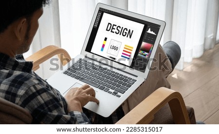 Graphic designer software for modern design of web page and commercial ads showing on the computer screen Royalty-Free Stock Photo #2285315017