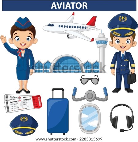 Cartoon airport and objects collection Royalty-Free Stock Photo #2285315699