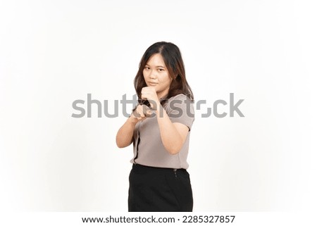 Punching fist to fight Of Beautiful Asian Woman Isolated On White Background Royalty-Free Stock Photo #2285327857