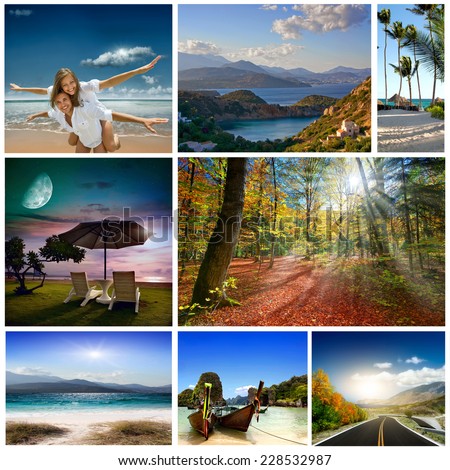  Collage of summer beach images - nature and travel background (my photos) 