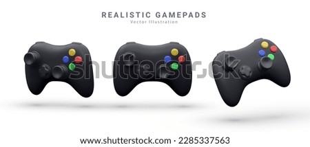 Set game controllers in vector. Black joystick vector illustration. Gamepad for game console. 3D render  Royalty-Free Stock Photo #2285337563