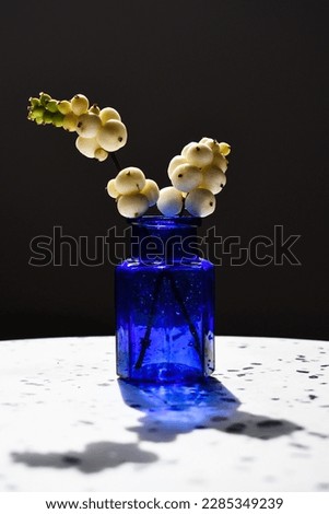 Small Blue Glass Bottle with Snow flowers