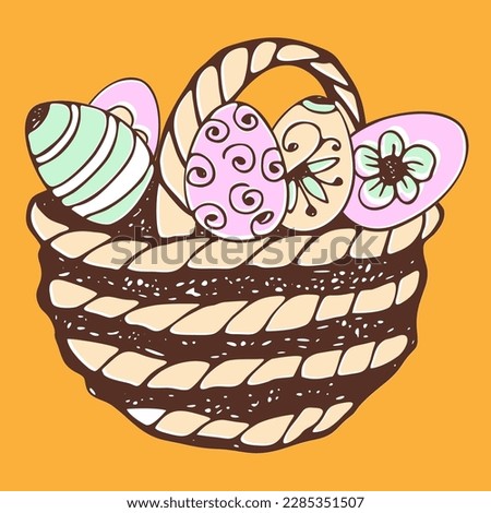 basket with easter eggs vector illustration