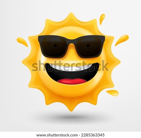 Laughing sun emoticon. 3d vector emoji isolated on white background 