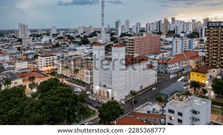 Aerial and panoramic view of the city of Cuiabá in Mato Grosso and the church of Bom Despacho and Bom Jesus Royalty-Free Stock Photo #2285368777