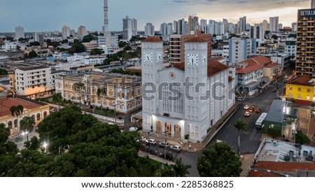 Aerial and panoramic view of the city of Cuiabá in Mato Grosso and the church of Bom Despacho and Bom Jesus Royalty-Free Stock Photo #2285368825