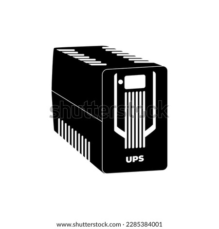 Computer UPS black icon vector illustration in trendy simple design style. Uninterruptible power supply, Accumulator battery power bank backup for computer. Editable graphic resources. Royalty-Free Stock Photo #2285384001
