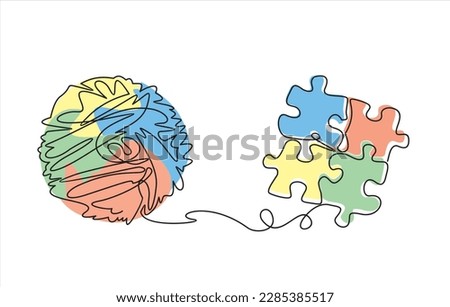 Chaos and order abstract minimalist concept vector illustration. Metaphor of disorganized difficult problem, mess with black single continuous tangle thread in need of unraveling isolated on white Royalty-Free Stock Photo #2285385517