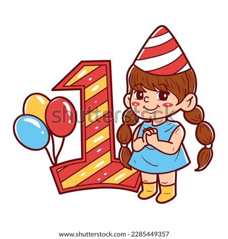 Children birthday number one vector illustration. Adorable kids birthday party.