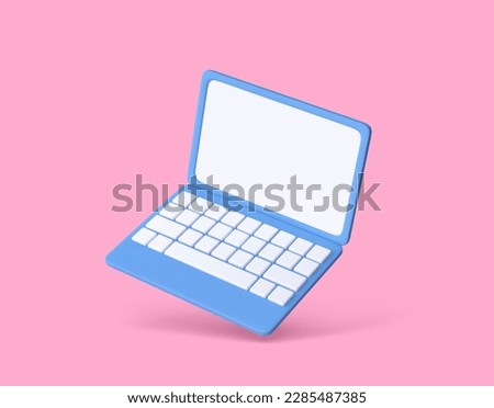 Blue laptop isolated on pink background. 3D rendering with clipping path