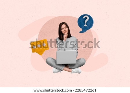 Creative 3d photo artwork graphics collage painting of dreamy lady thinking typing email modern gadget isolated drawing background Royalty-Free Stock Photo #2285492261