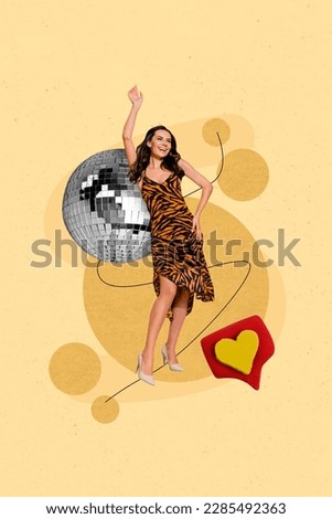 Magazine poster collage of beautiful stunning lady feel carefree enjoy festive party nightclub discotheque
