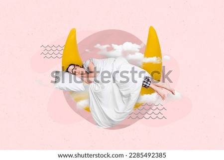 3d retro abstract creative artwork template collage of happy smiling lady sleeping moon isolated painting background Royalty-Free Stock Photo #2285492385
