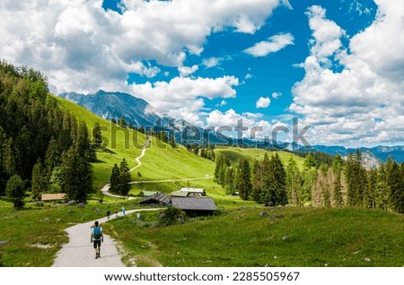 Landscape Scenery, Mountain Jenner, Route Mitterkaseralm. Hiking  in the National park Berchtesgadener Land in Summer, Germany. Royalty-Free Stock Photo #2285505967
