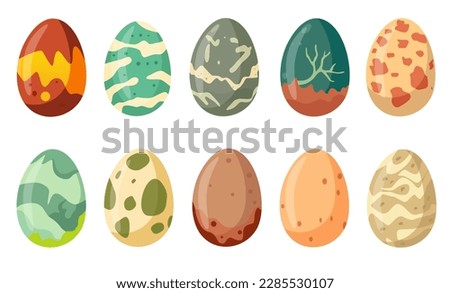 Cartoon color dinosaur whole eggs icons set. Vector flat illustration isolated on white background Royalty-Free Stock Photo #2285530107