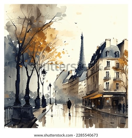 Watercolor illustration of Paris. Sketch of the Eiffel Tower. Image of autumn France Royalty-Free Stock Photo #2285540673