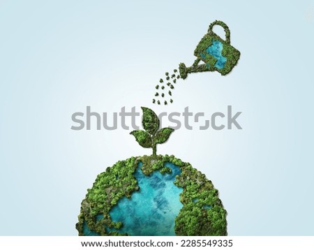 Invest in our planet. Earth day 2023 concept background. Ecology concept. Design with globe map drawing and leaves isolated on white background.  Royalty-Free Stock Photo #2285549335