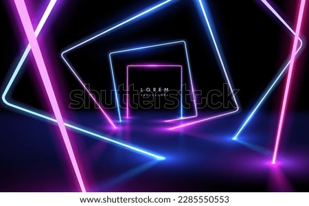 Neon geometric shapes with glow effect on black background