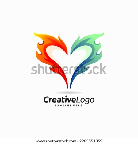 fire logo with love or heart shape concept