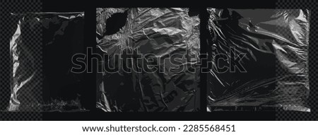 Empty plastic bag. Empty transparent plastic packaging on an insulated background. Album cover, vinyl, texture overlay effect of an old cover with defects and scuffs. Wrinkled, torn and old packaging. Royalty-Free Stock Photo #2285568451