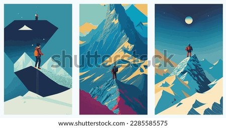 Mountain Climber Cartoon Character Set Flat Vector Illustration. People Climbing Rock Wall. Mountain Climbing Extreme Sport Outdoor Adventure set collection of abstract vector illustration