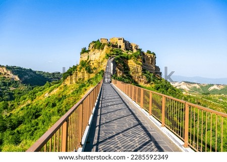 View from the only road that leads to the Civita di Bagnoregio-Lazio-Italy