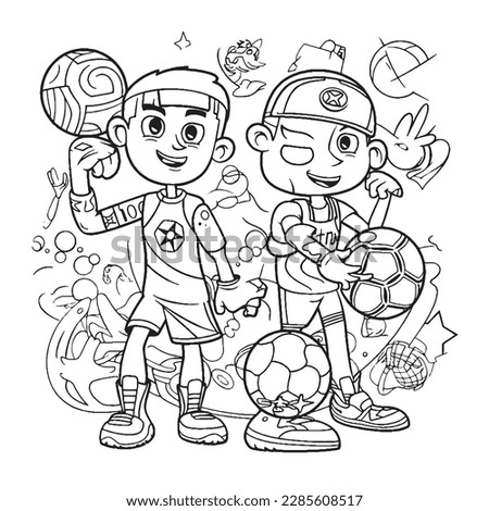 Sport,Black and white coloring pages for kids, simple lines, cartoon style, happy, cute, funny, many things in the world.