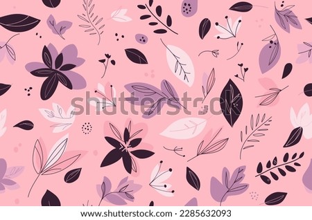Hand drawn purple floral vector background. seamless pattern
