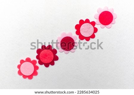Images of flowers made of colorful felt fabrics. Isolated on white background
