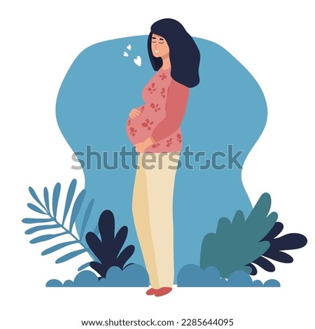 Pregnant woman. Pregnancy and motherhood. Vector illustration in flat style.