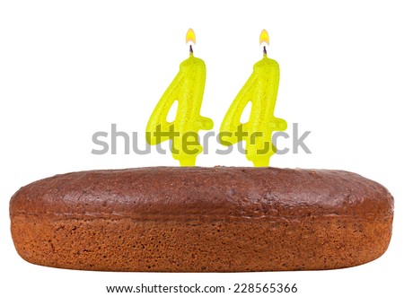 birthday cake with candles number 44 isolated on white background