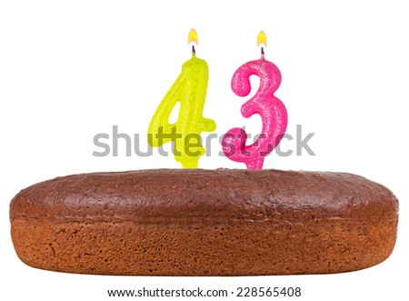birthday cake with candles number 43 isolated on white background