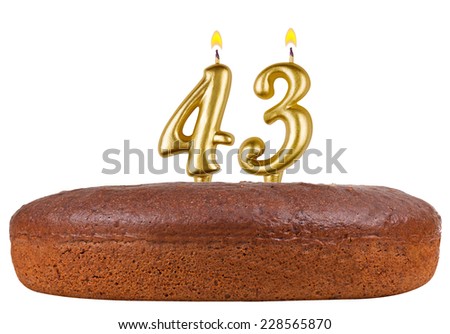 birthday cake with candles number 43 isolated on white background