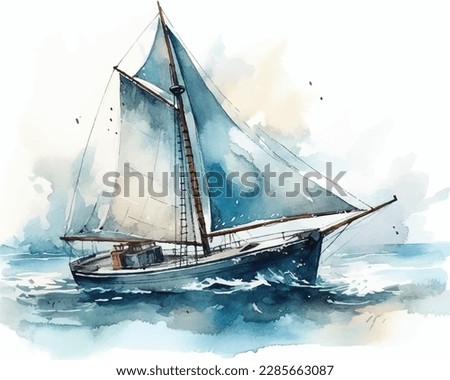 Sailing boat, hand painted watercolor illustration
 Royalty-Free Stock Photo #2285663087