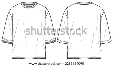 Men's Short sleeve Oversize  Crew neck T Shirt flat sketch fashion illustration drawing template mock up with front and back view, Oversized baggy round neck t-shirt vector template Royalty-Free Stock Photo #2285664095