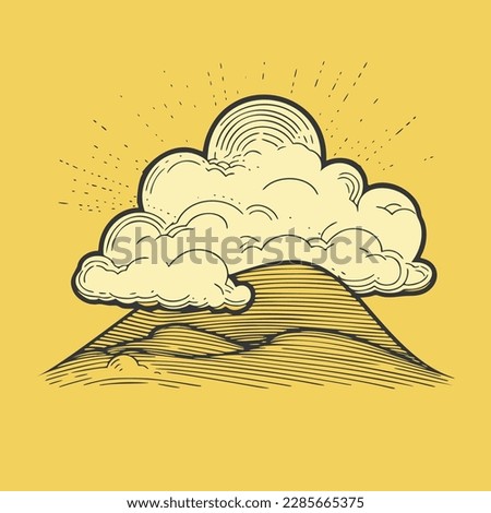 yellow and black cloud, line art, vector