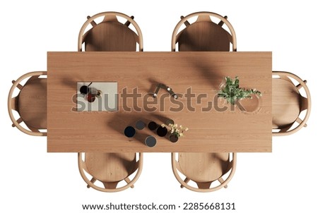 Top view of dining table with chairs