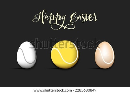 Happy Easter. Set eggs decorated in the form of a tennis balls different colors. Tennis ball. Pattern for greeting card, banner, poster. Vector illustration on isolated background