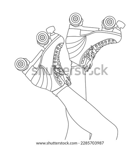 Coloring roller skates. Coloring of a girl on roller skates. Children's coloring. Vector illustration