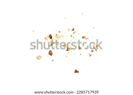 Ground, milled, crushed or granulated almonds.Crushed almonds isolated on white background closeup. Grated almond seeds. Royalty-Free Stock Photo #2285717939