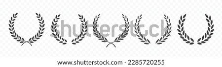 Vector black laurels set. Circular foliate laurels branches. Laurel wreath silhouette. Trophy crest. Greek olive branch award, winner round emblem Royalty-Free Stock Photo #2285720255