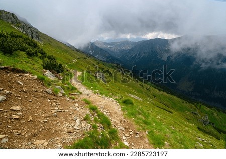 View towards the High Tatras, from the red tourist trail leading to the cableway station on Kasprowy Wierch.