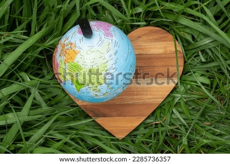 top view  of earth globe on green grass showing the Asia and Europe -  earth day