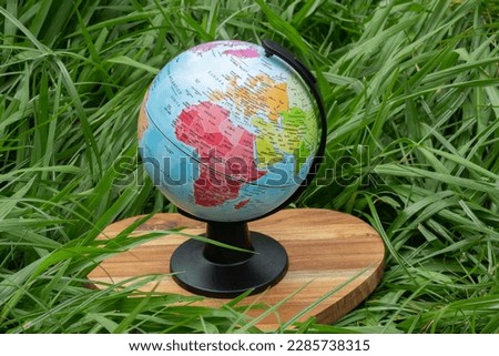 earth globe on green grass showing  Africa continent - earth day