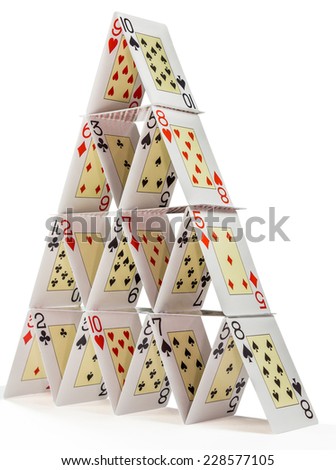 Low-angle view of a house of cards