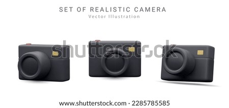 Set of 3d realistic render black camera with shadow isolated on white background. social media concept .Vector illustration 3D Royalty-Free Stock Photo #2285785585