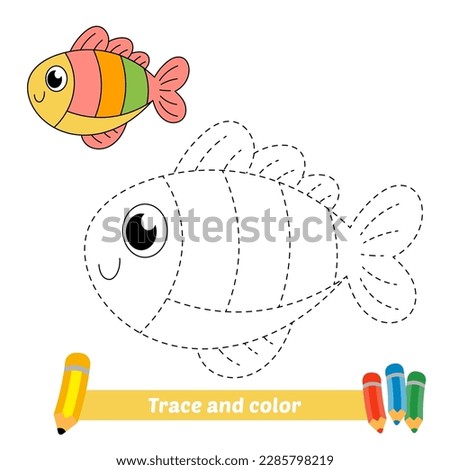 trace and color for kids, fish vector Royalty-Free Stock Photo #2285798219
