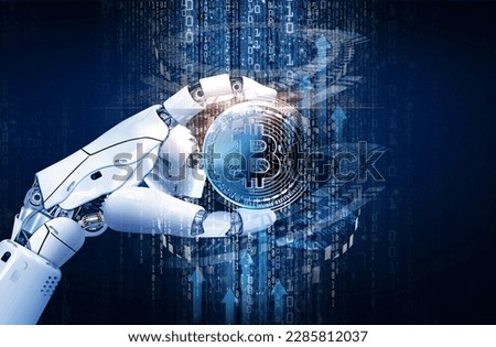 robot hand and crypto coin Royalty-Free Stock Photo #2285812037